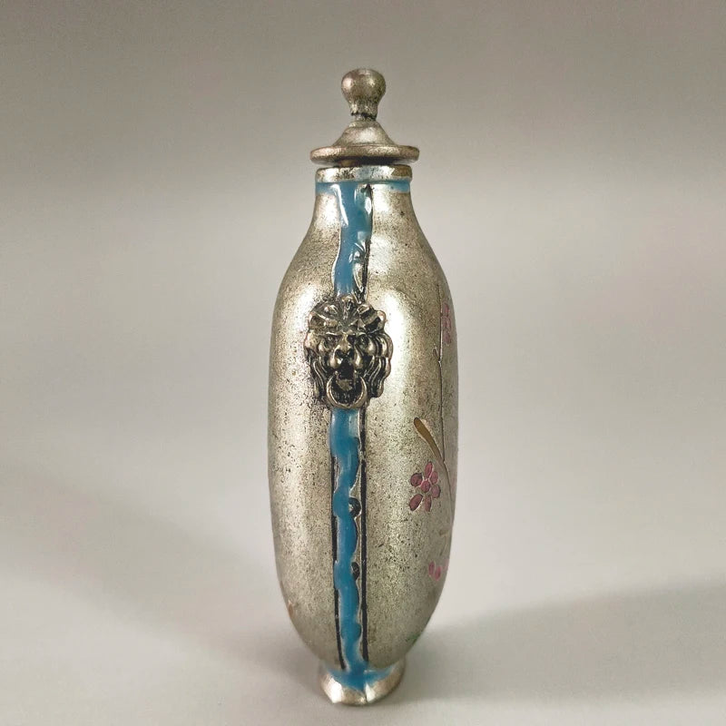 Vintage Miao Silber Pflaumenblüten-Schnupftabakflasche – Asiatische Wohndekoration