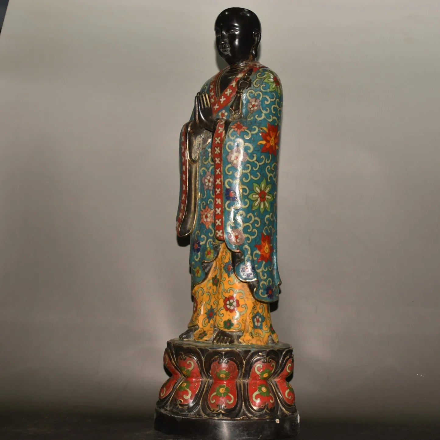 18" Tibetan Temple Collection Bronze Cloisonné Enamel Amitabha & Ksitigarbha Bodhisattva