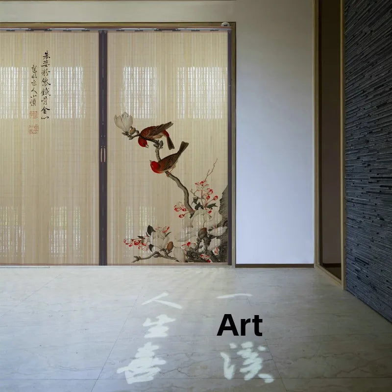 Partición deslizante de bambú impresa para puerta, biombo tradicional chino japonés, cortina deslizante, puerta para uso doméstico, divisor de ambientes, pantalla plegable