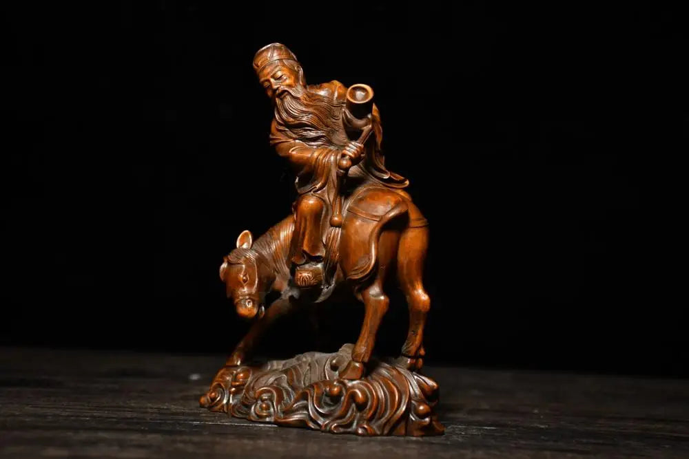 6" Boxwood Zhang Guolao on Donkey – Eight Immortals Temple Statue