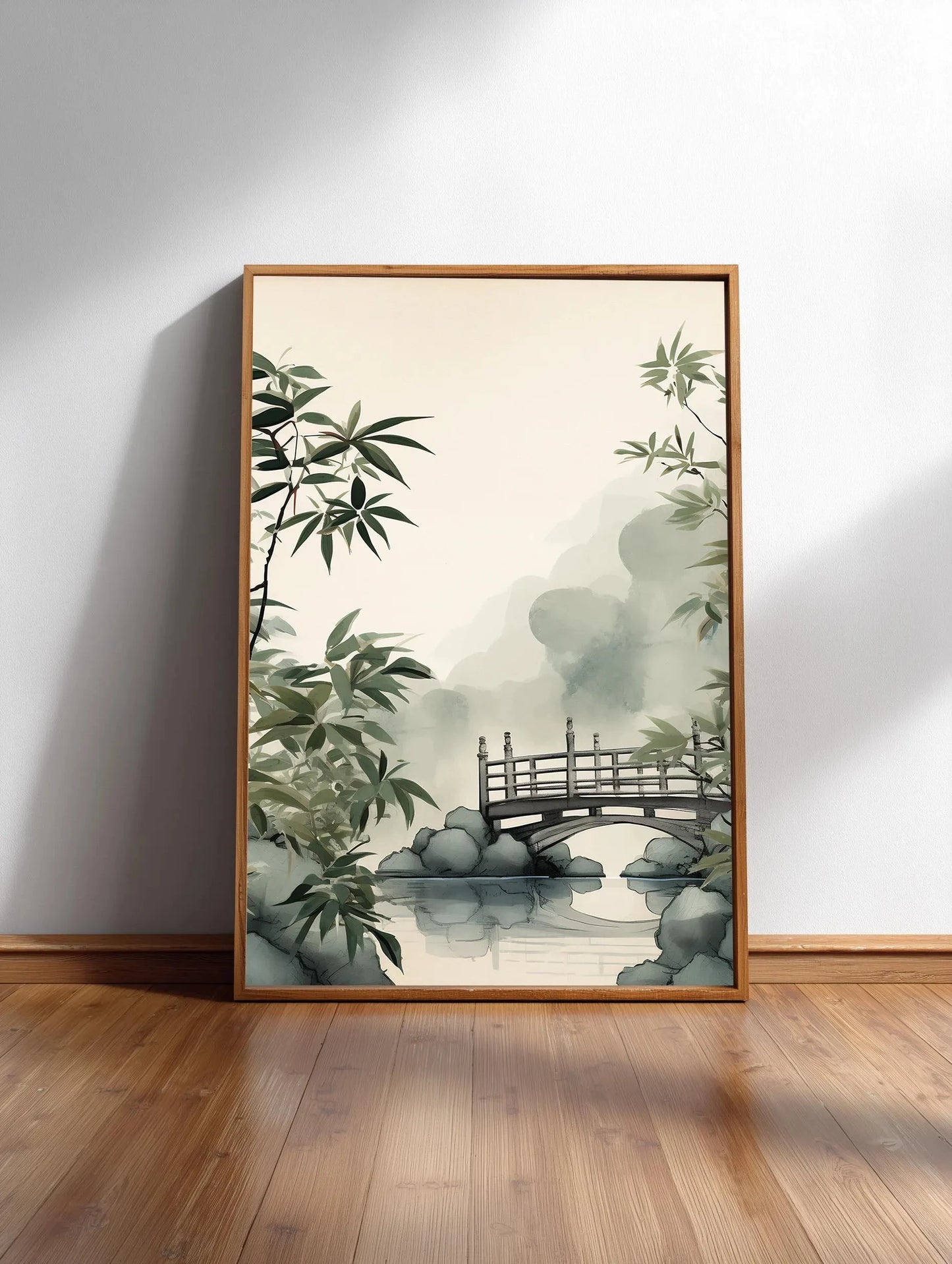Minimalist Japanese Bamboo Forest & Crane Zen Wall Art Print