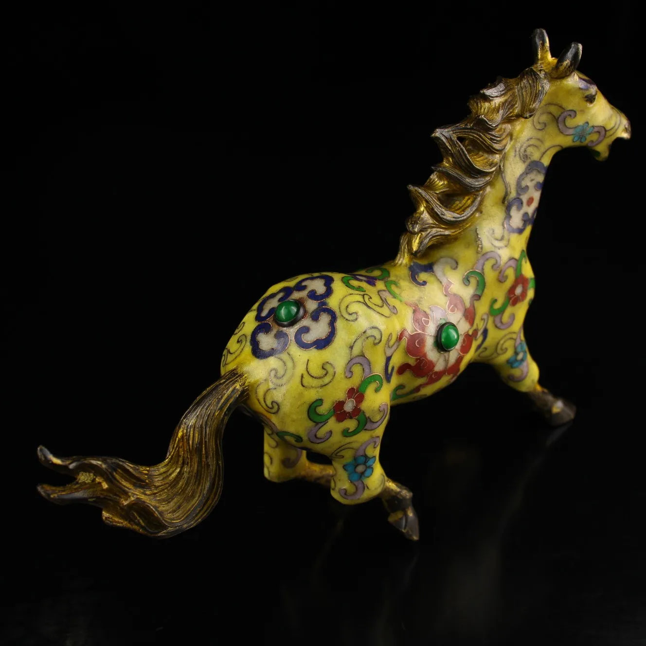 9" Tibetan Temple Collection Old Bronze Cloisonné Zodiac Running Horse
