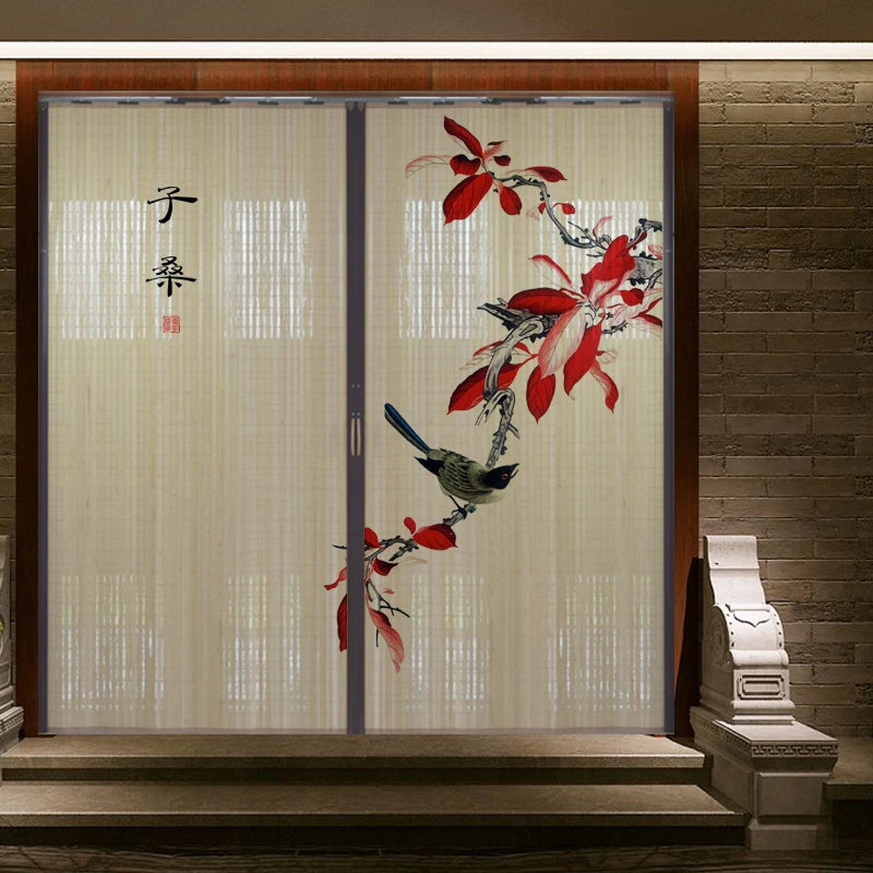Partición deslizante de bambú impresa para puerta, biombo tradicional chino japonés, cortina deslizante, puerta para uso doméstico, divisor de ambientes, pantalla plegable