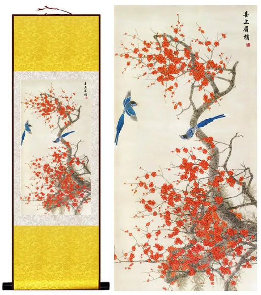 Vogel- und Blumenmalerei Seidenrollbild Traditionelle Vogel- und Blumenmalerei Chinesische Vögel