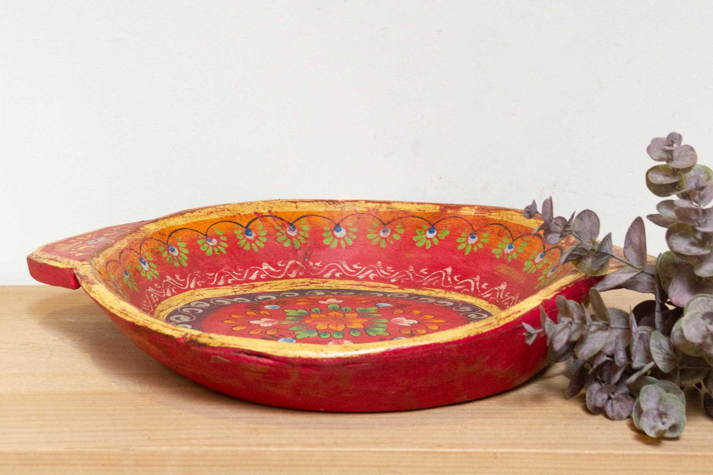 Vintage Floral Painted Indian Parat Bowl