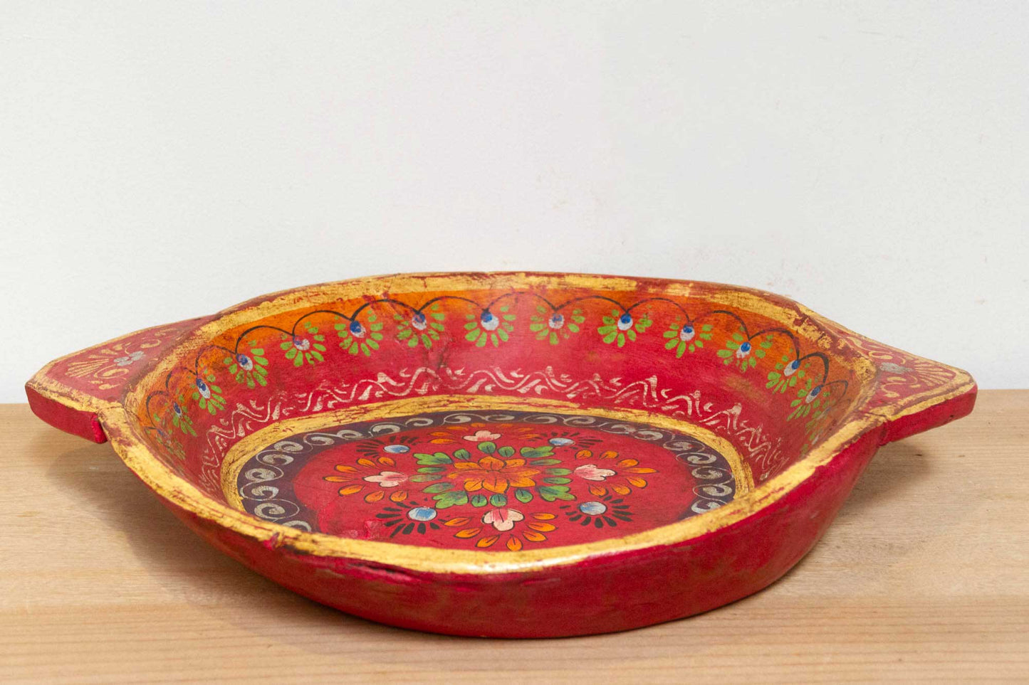 Vintage Floral Painted Indian Parat Bowl