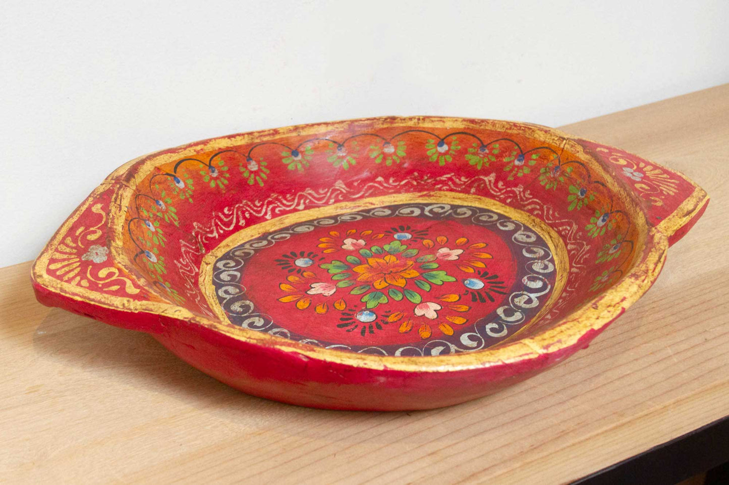 Vintage Floral Painted Indian Parat Bowl