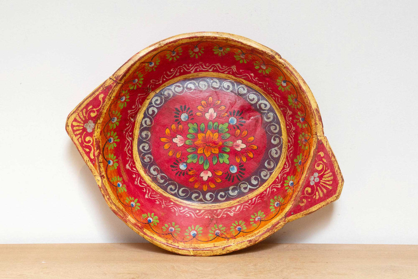 Vintage Floral Painted Indian Parat Bowl