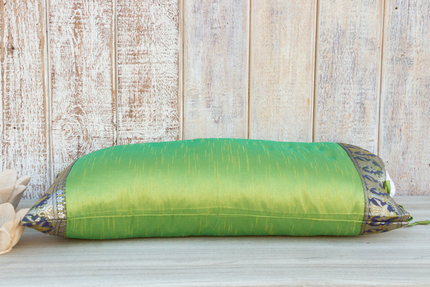 Lime Green Large Festive Indian Silk Queen Lumbar Pillow Cover