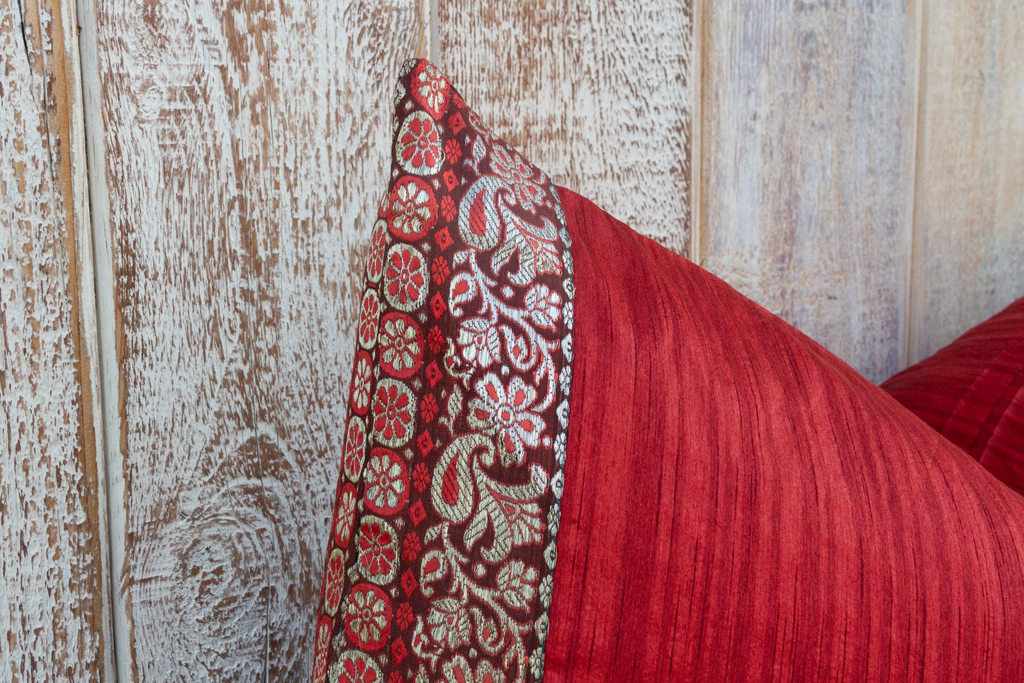 Rohi Large Festive Indian Silk Pillowcase Made with Vintage Fabric and Lace