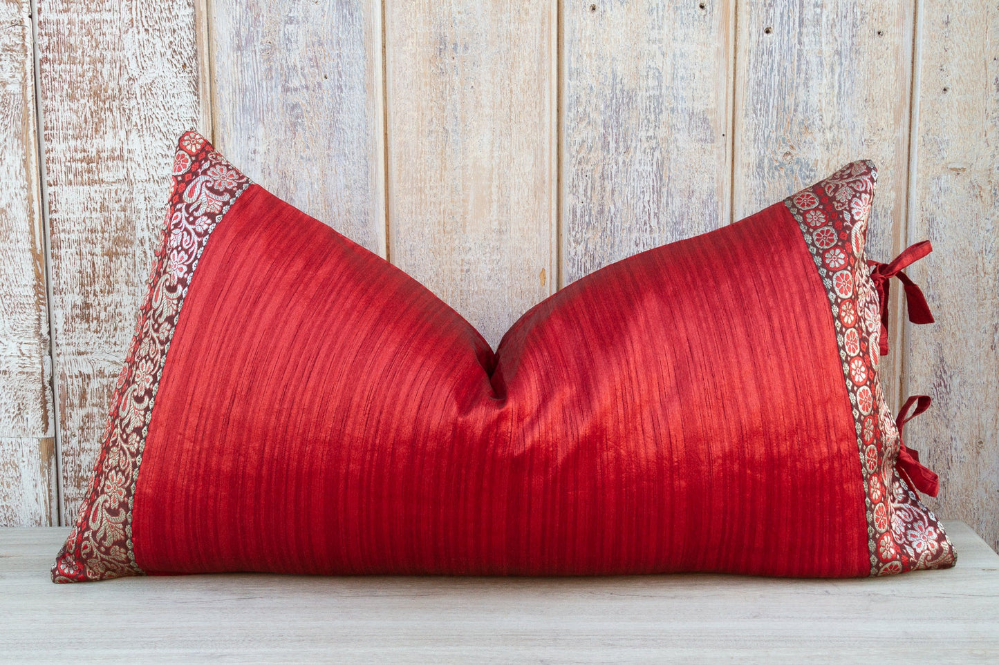 Rohi Large Festive Indian Silk Pillowcase Made with Vintage Fabric and Lace
