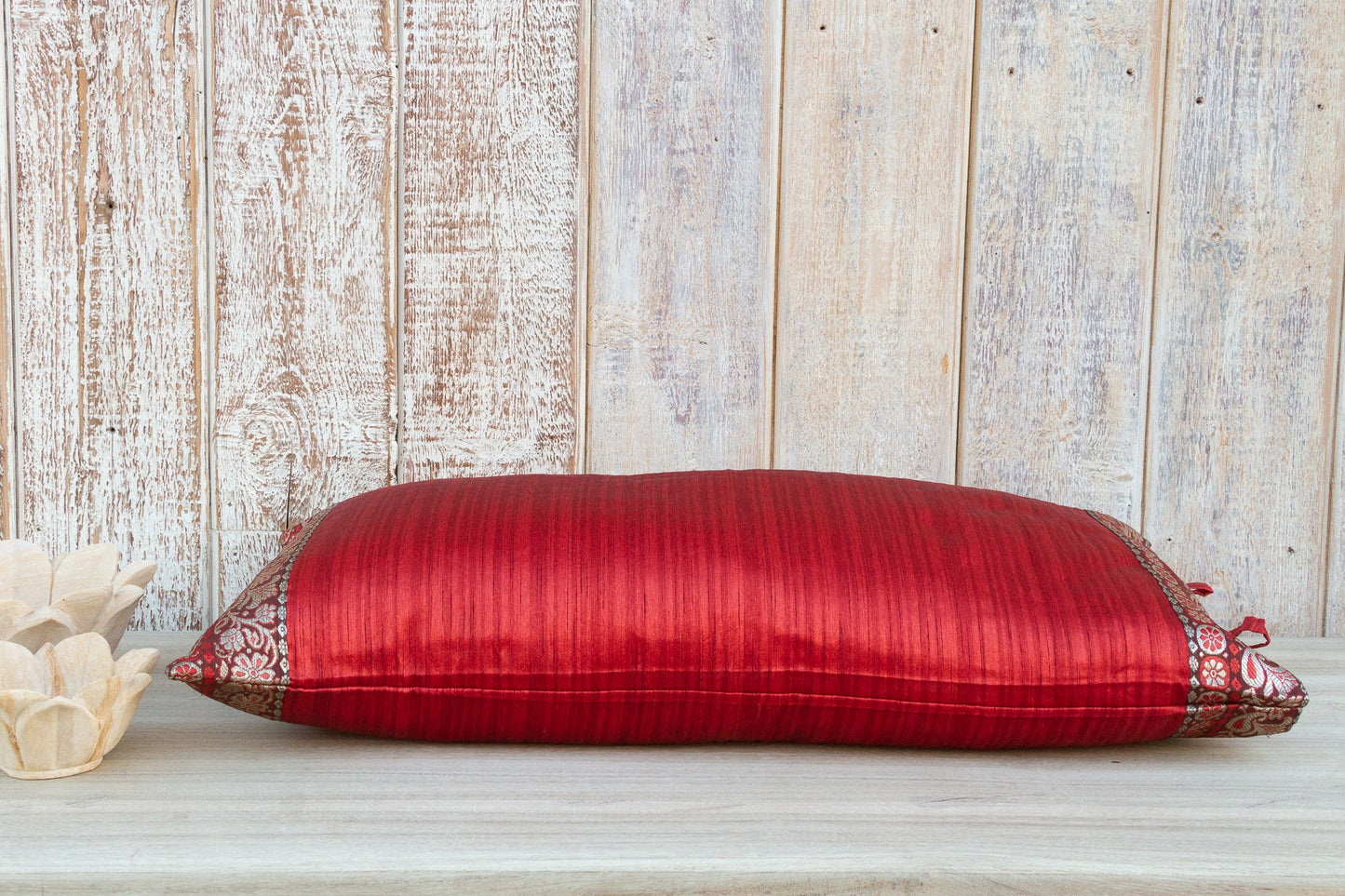 Rohi Large Festive Indian Silk Pillowcase Made with Vintage Fabric and Lace