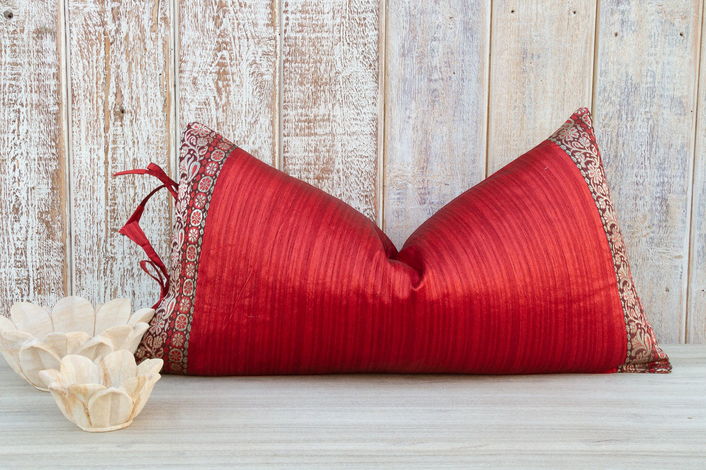 Rohi Large Festive Indian Silk Pillowcase Made with Vintage Fabric and Lace