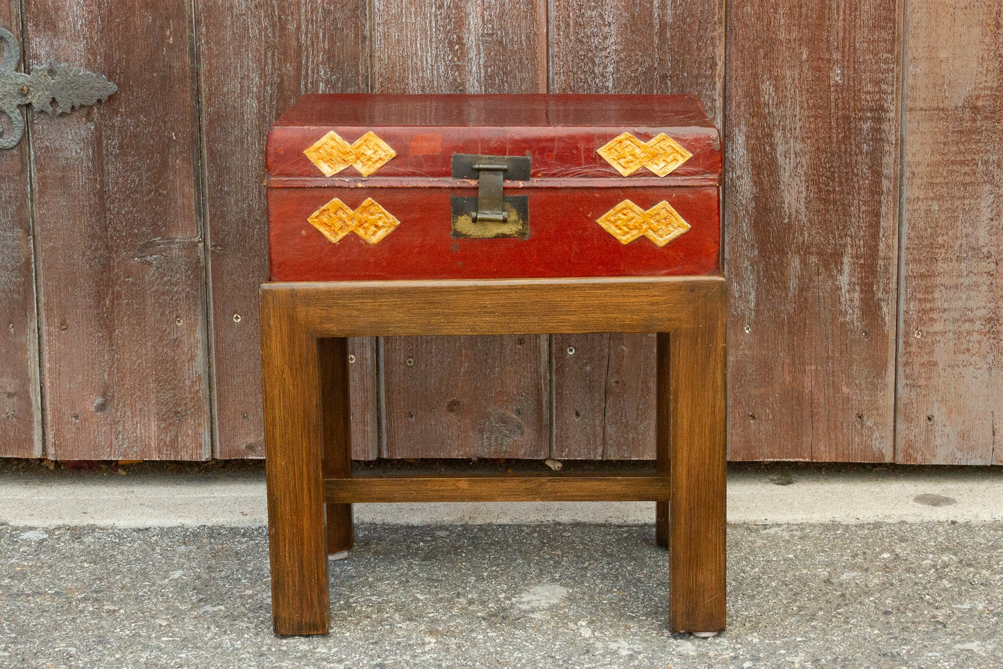 Chinese Antique Lacquer Document Box on Wooden Stand