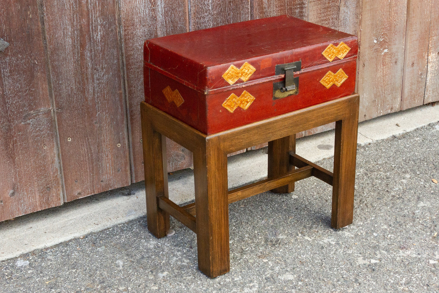 Chinese Antique Lacquer Document Box on Wooden Stand
