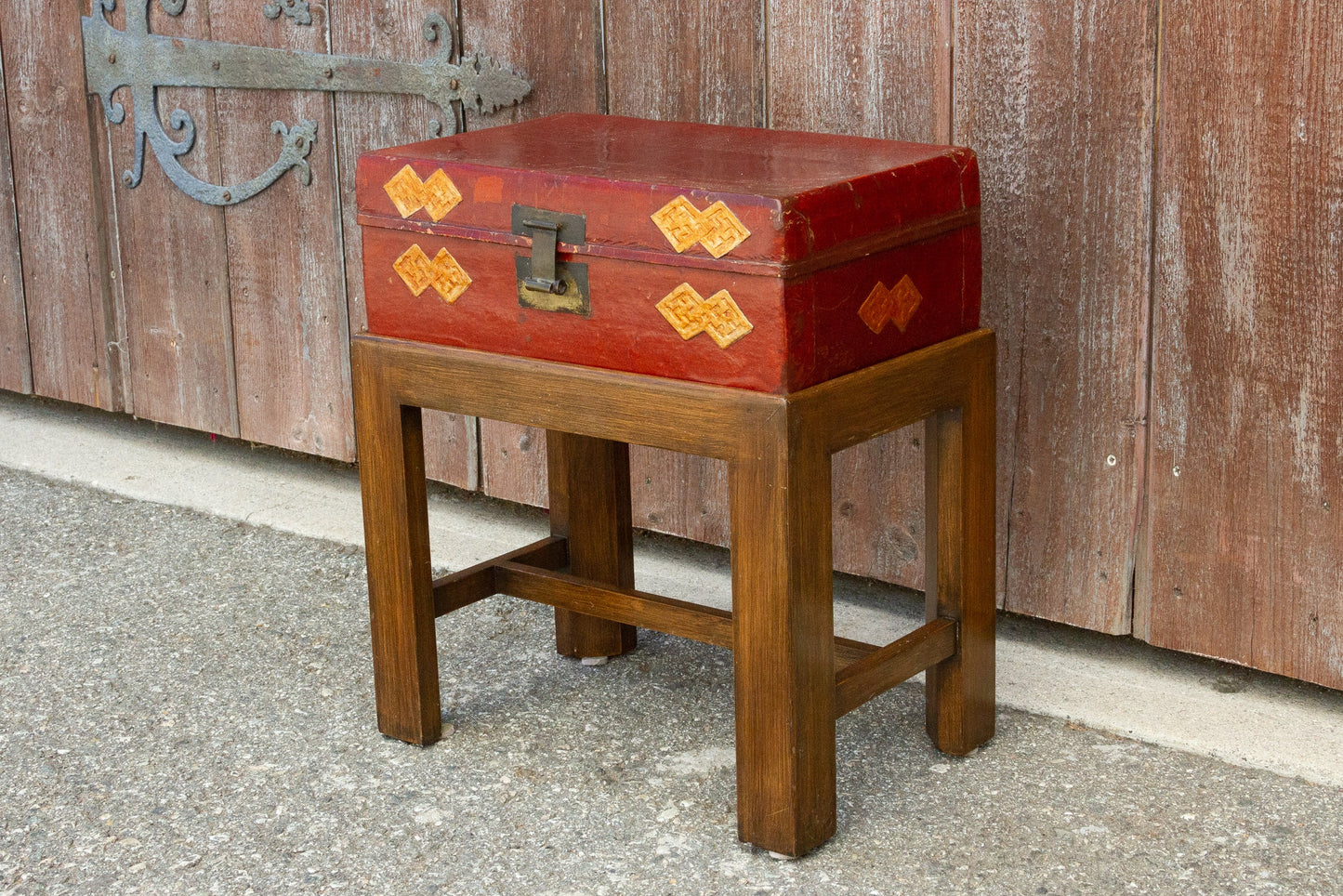 Chinese Antique Lacquer Document Box on Wooden Stand