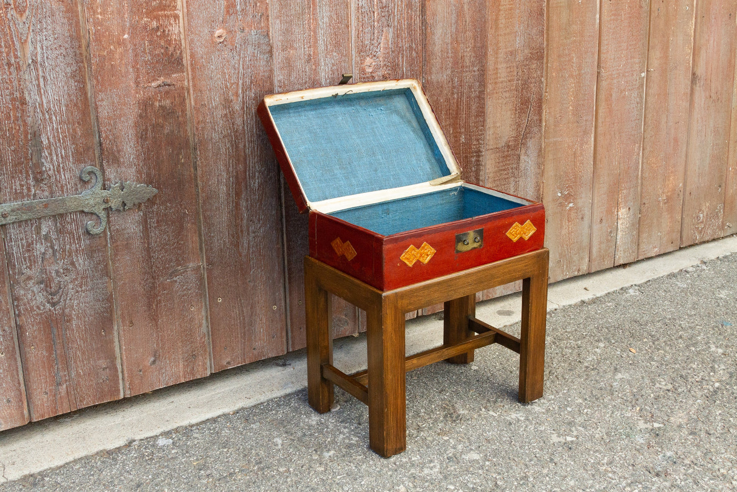Chinese Antique Lacquer Document Box on Wooden Stand