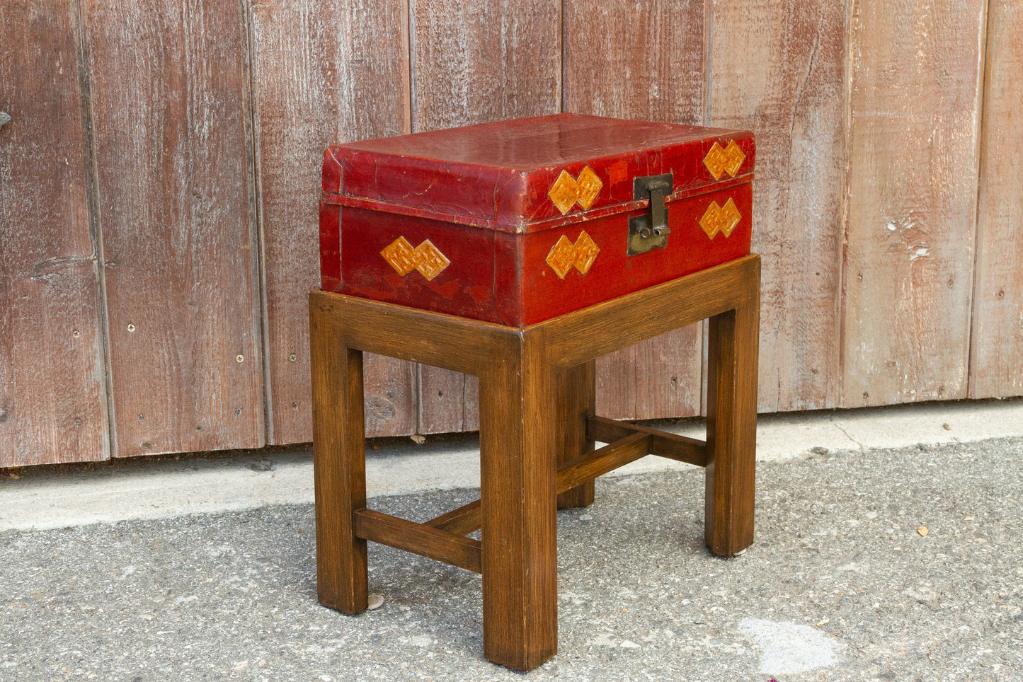 Chinese Antique Lacquer Document Box on Wooden Stand