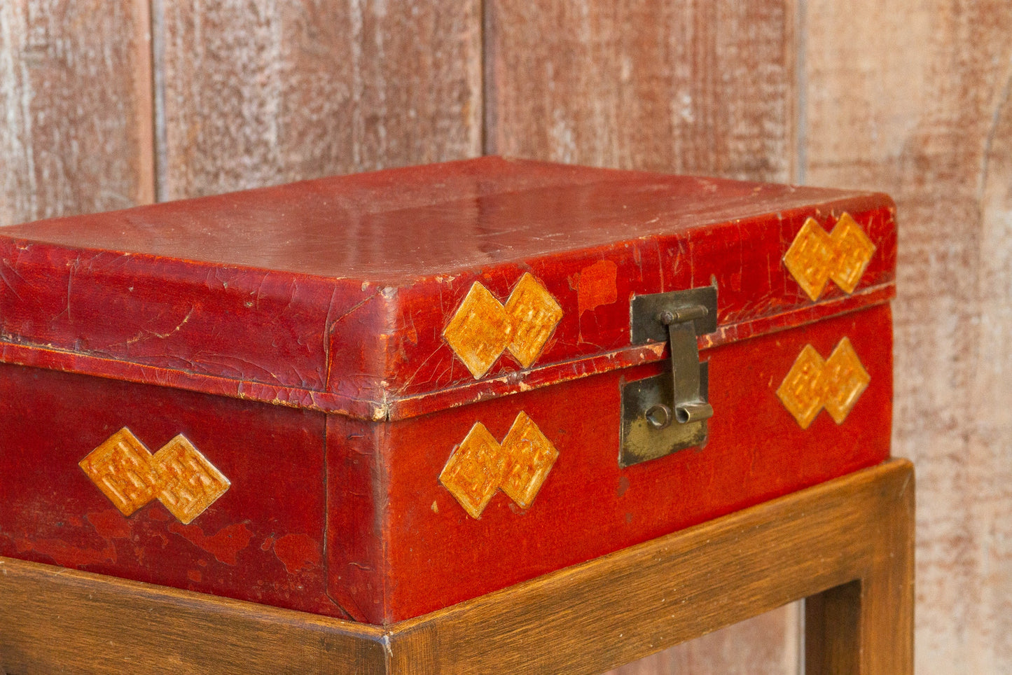 Chinese Antique Lacquer Document Box on Wooden Stand
