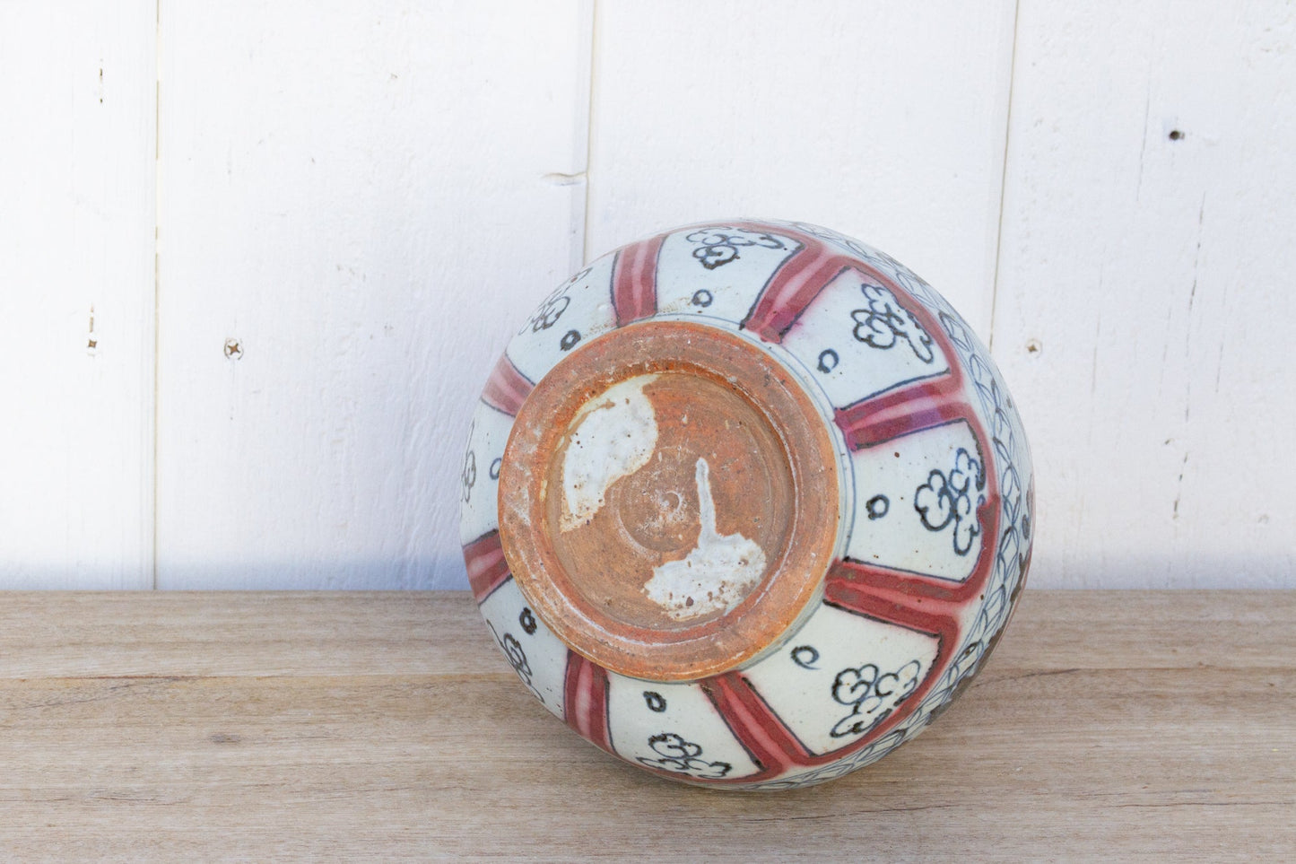 Vintage Blue & Red Chinese Meiping Pottery Vase