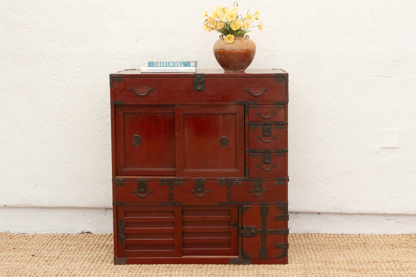 Antique Red Japanese Tansu Storage Cabinet