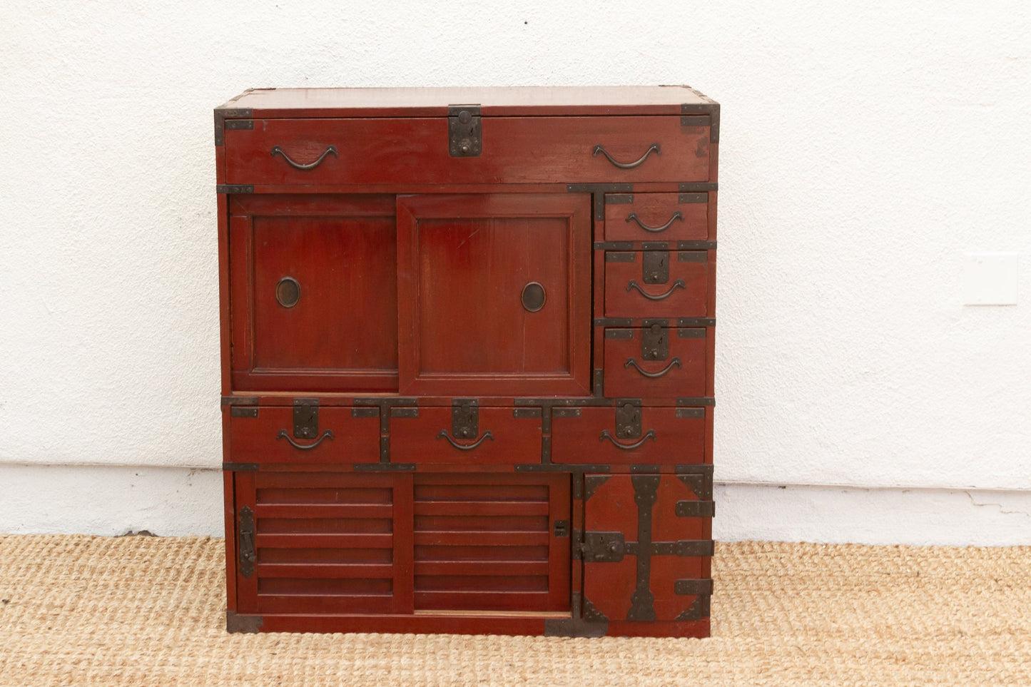 Antique Red Japanese Tansu Storage Cabinet