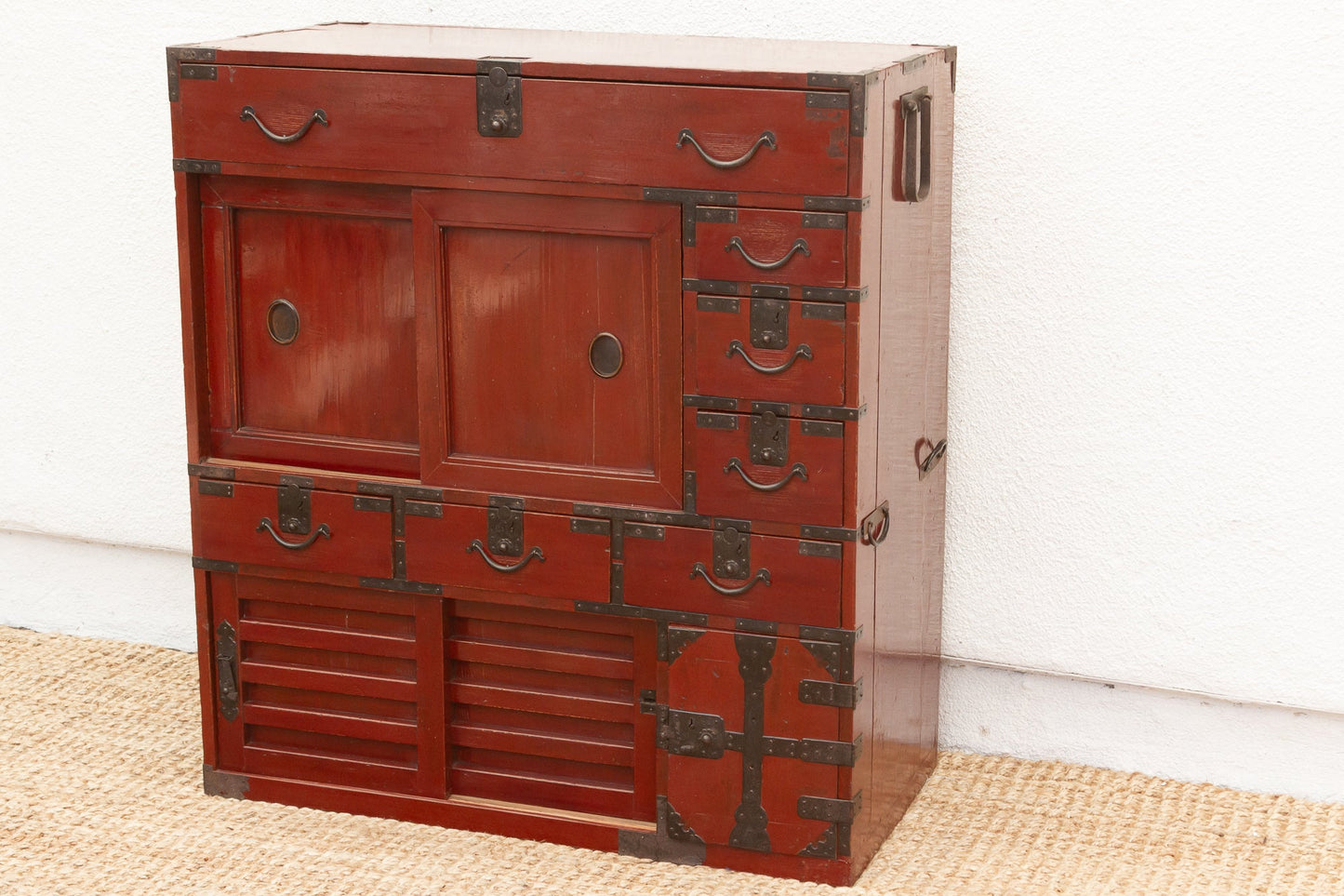 Antique Red Japanese Tansu Storage Cabinet