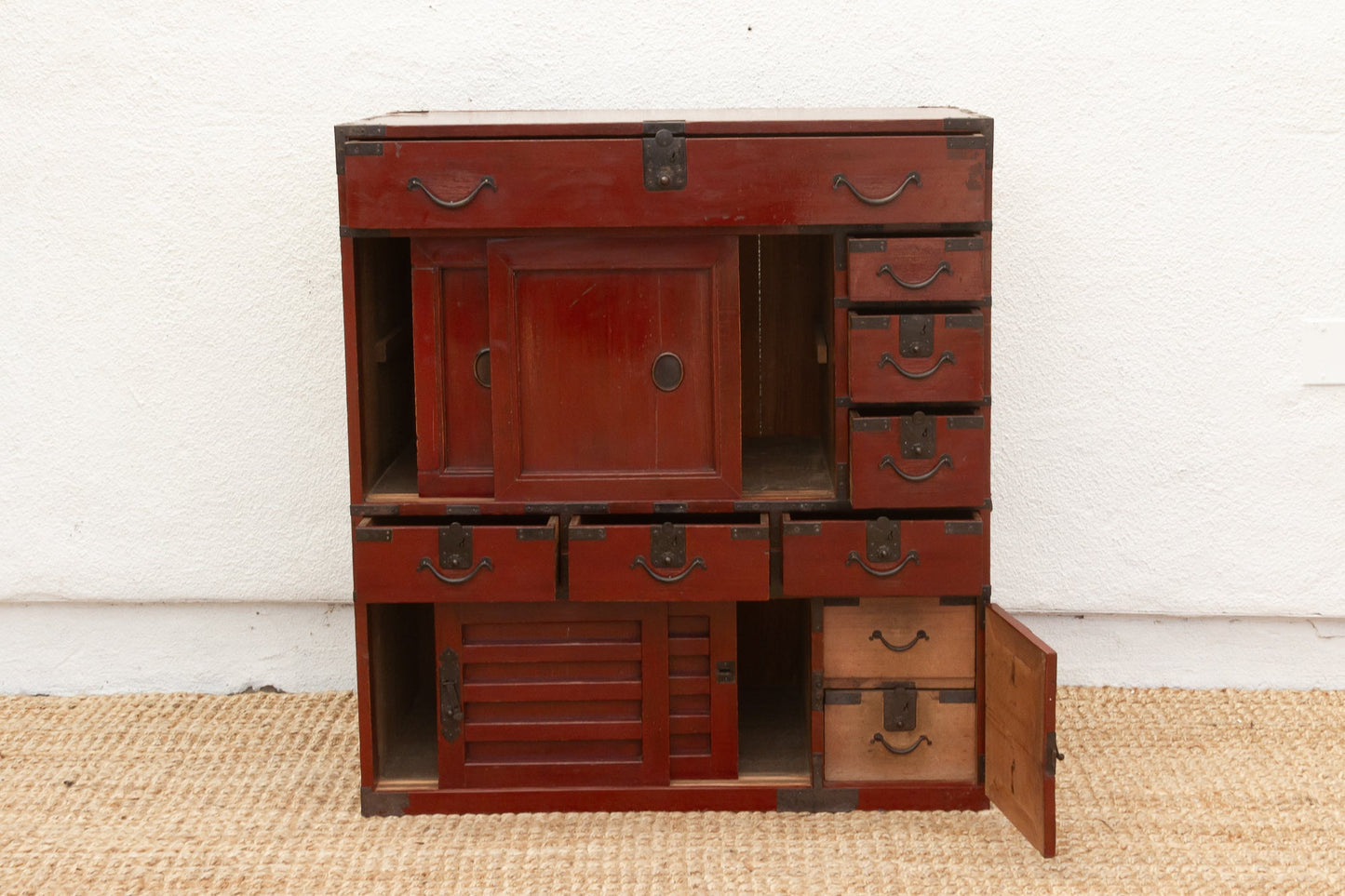 Antique Red Japanese Tansu Storage Cabinet