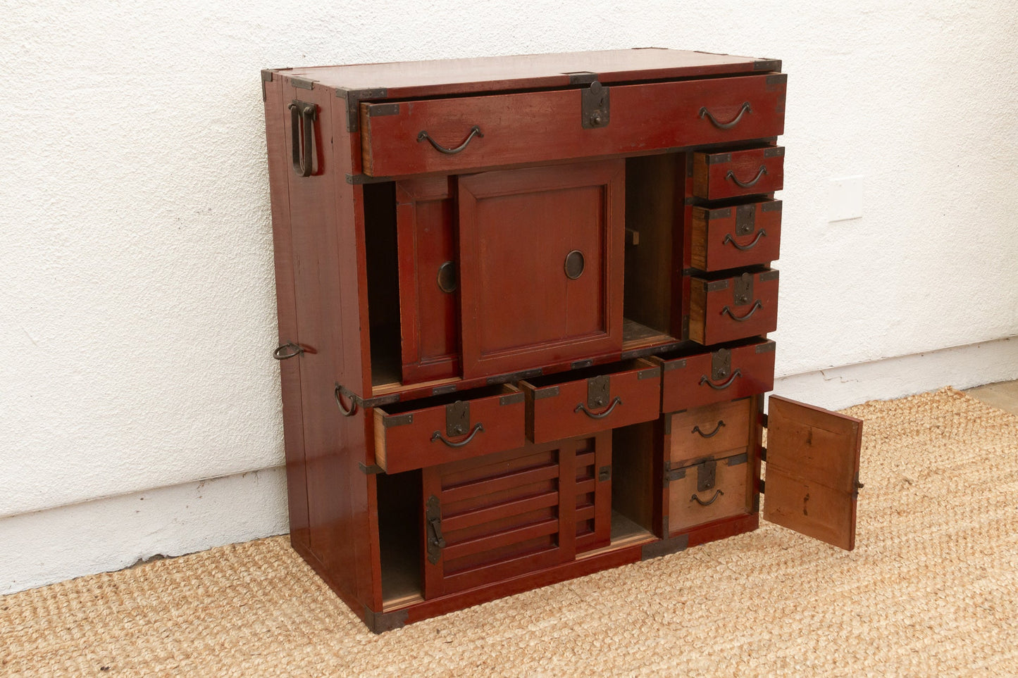 Antique Red Japanese Tansu Storage Cabinet