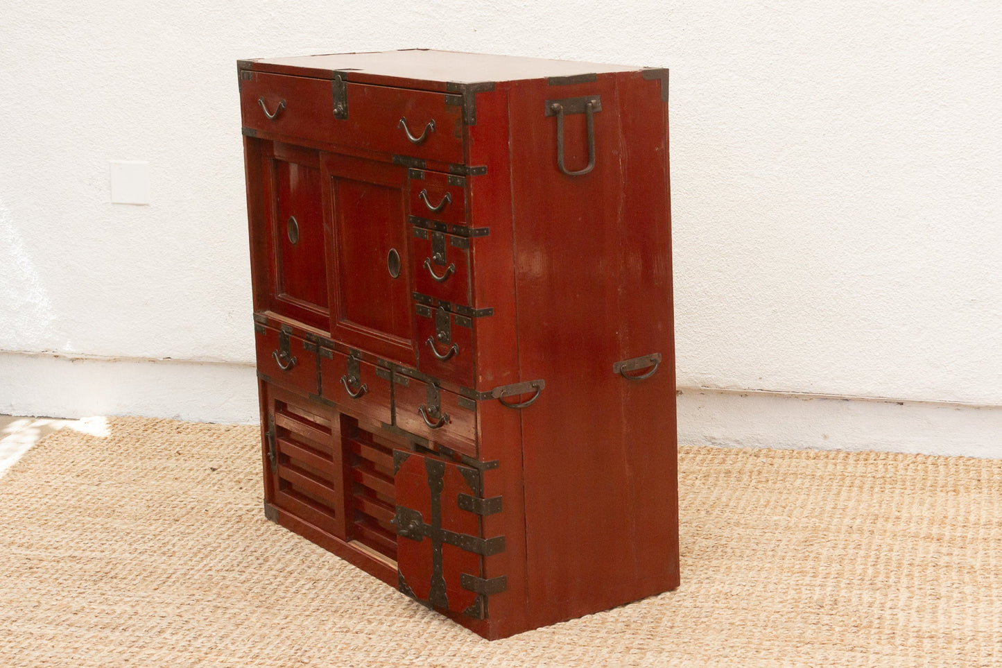 Antique Red Japanese Tansu Storage Cabinet