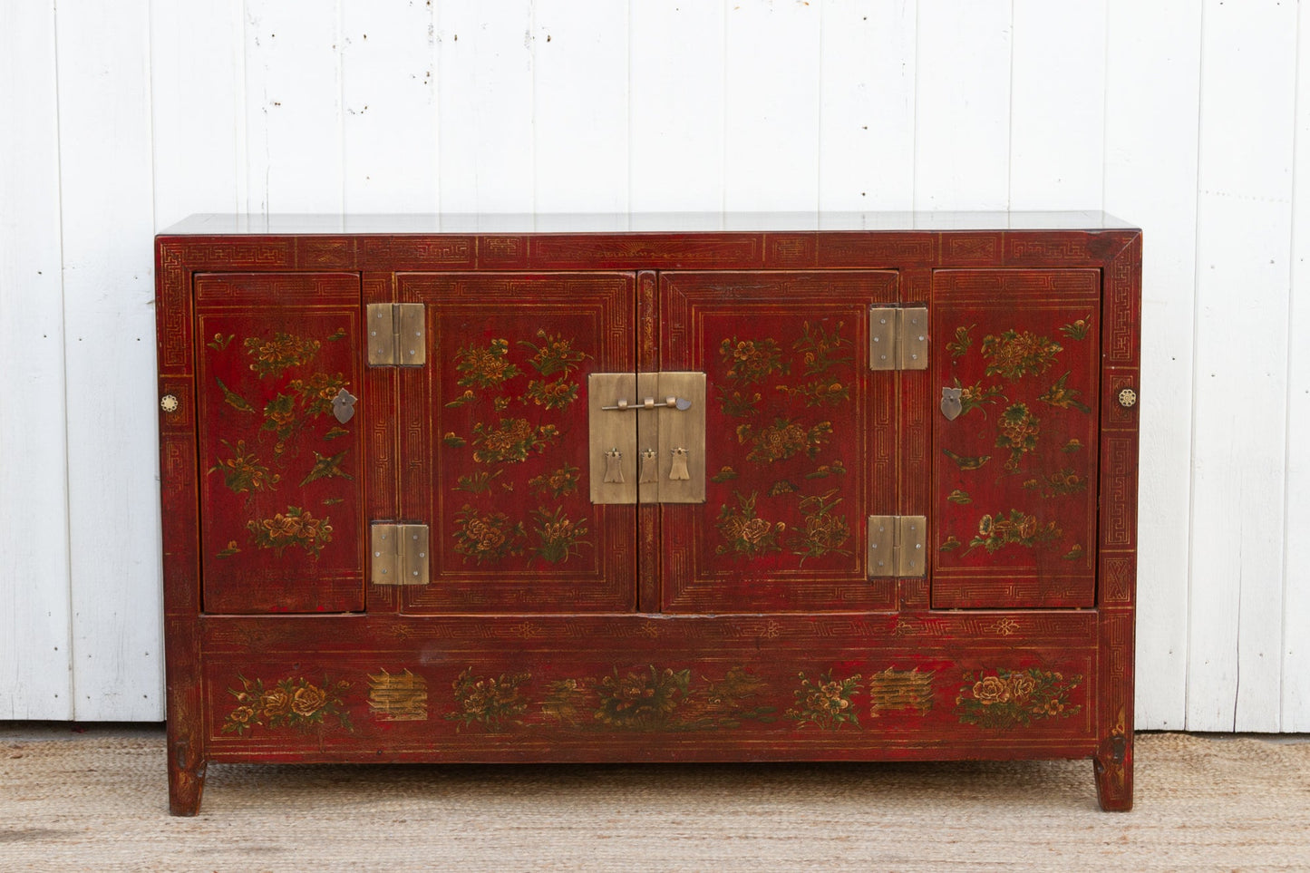 Beautifully Painted Antique Chinese Floral Credenza
