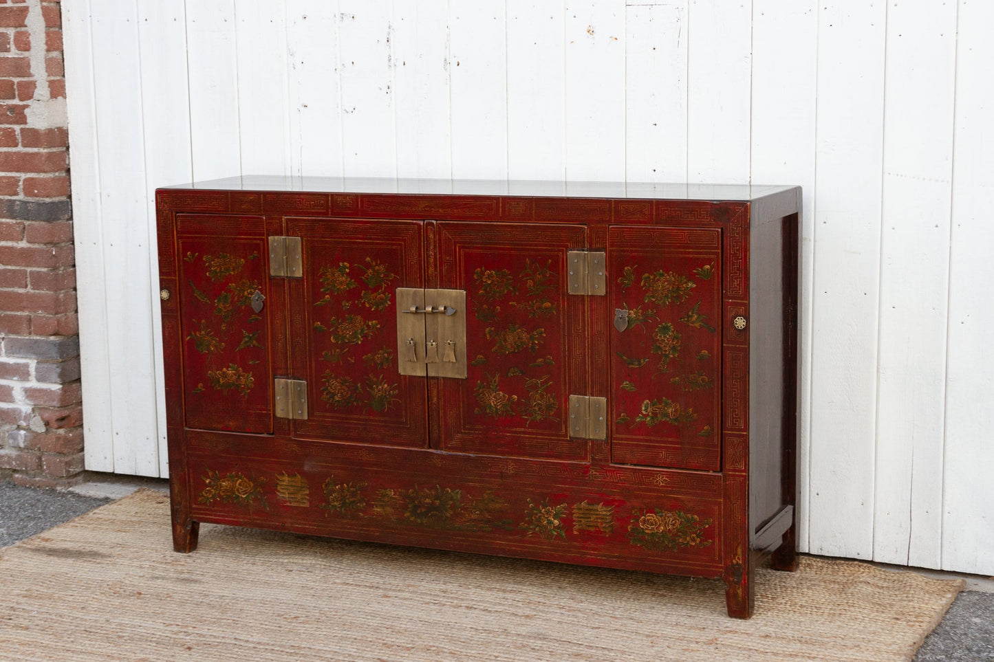 Beautifully Painted Antique Chinese Floral Credenza