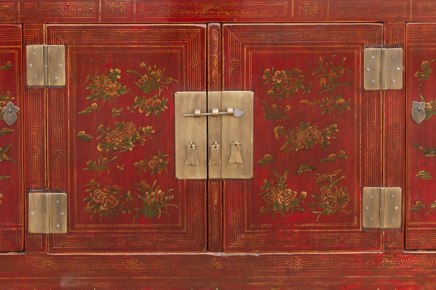 Beautifully Painted Antique Chinese Floral Credenza