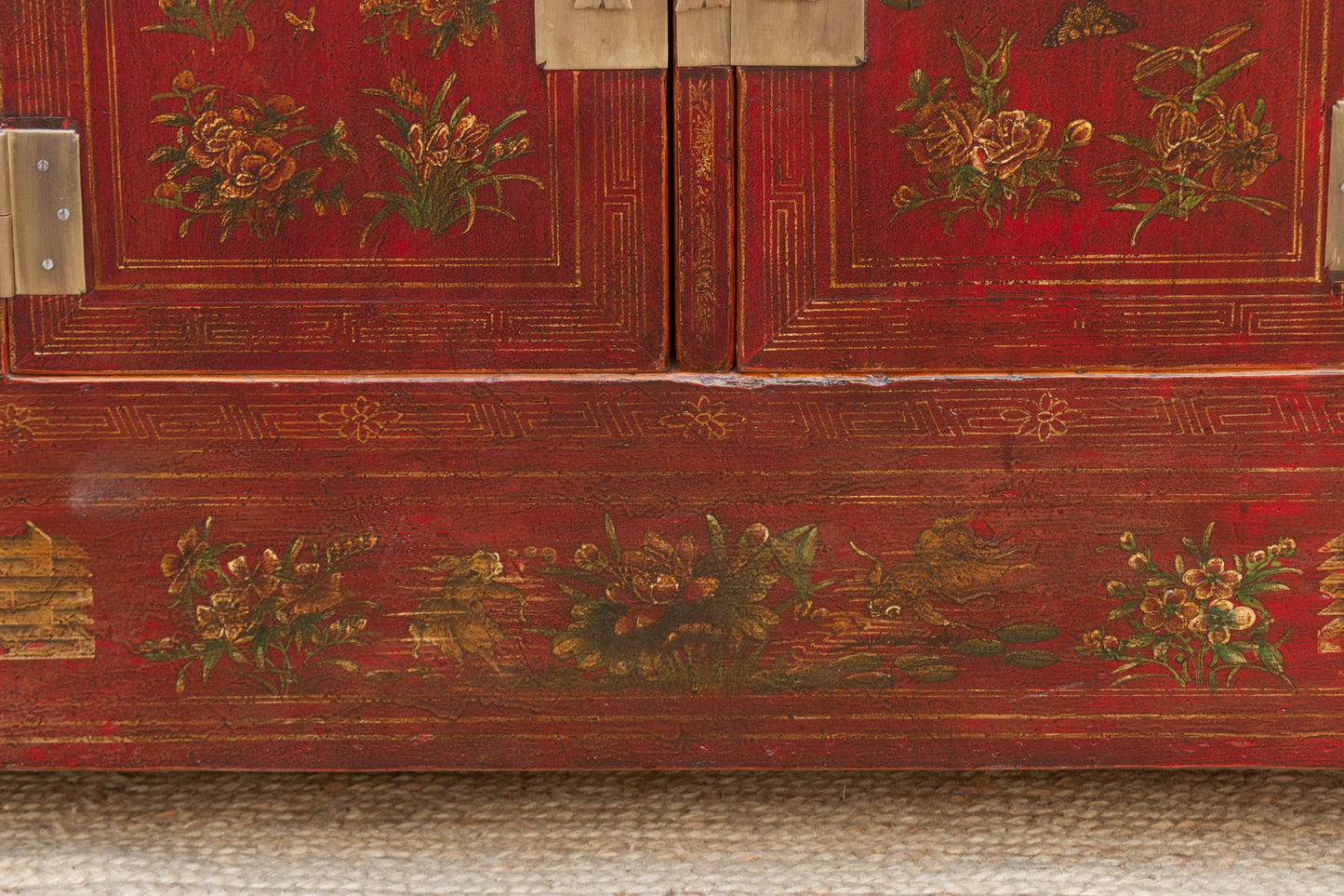 Beautifully Painted Antique Chinese Floral Credenza