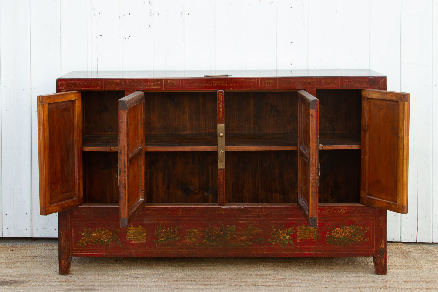Beautifully Painted Antique Chinese Floral Credenza