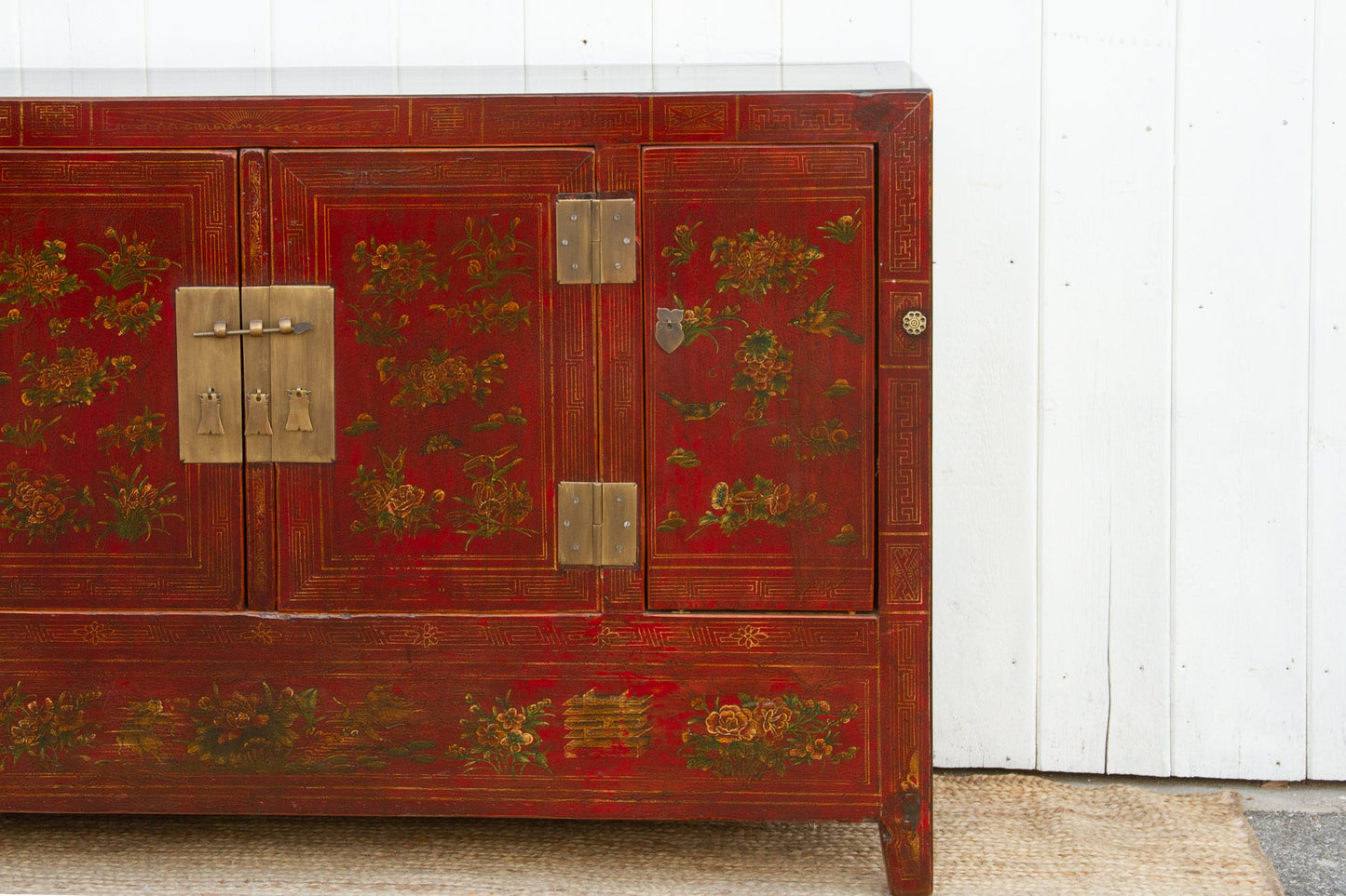 Beautifully Painted Antique Chinese Floral Credenza