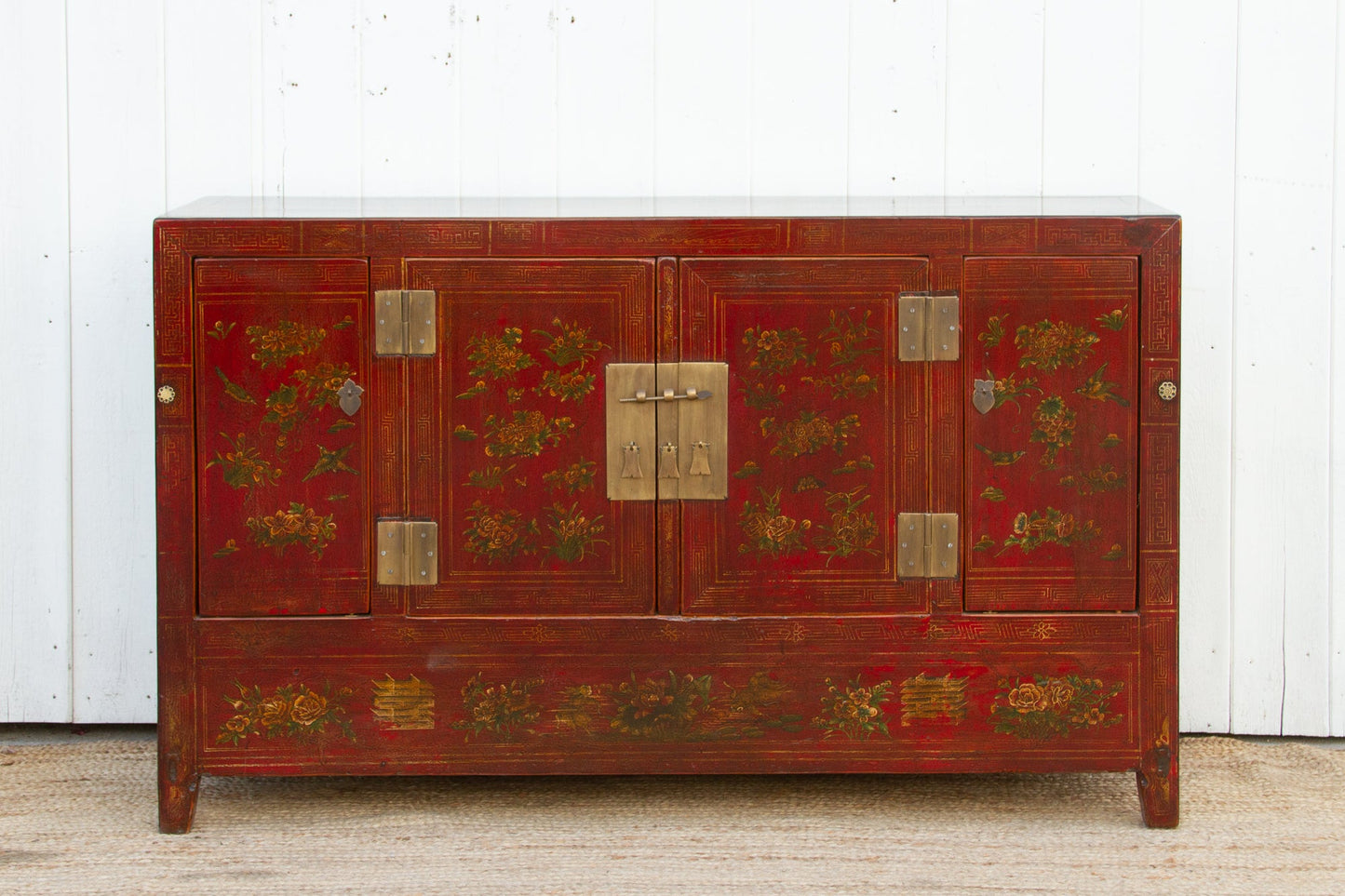Beautifully Painted Antique Chinese Floral Credenza