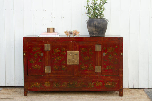 Beautifully Painted Antique Chinese Floral Credenza