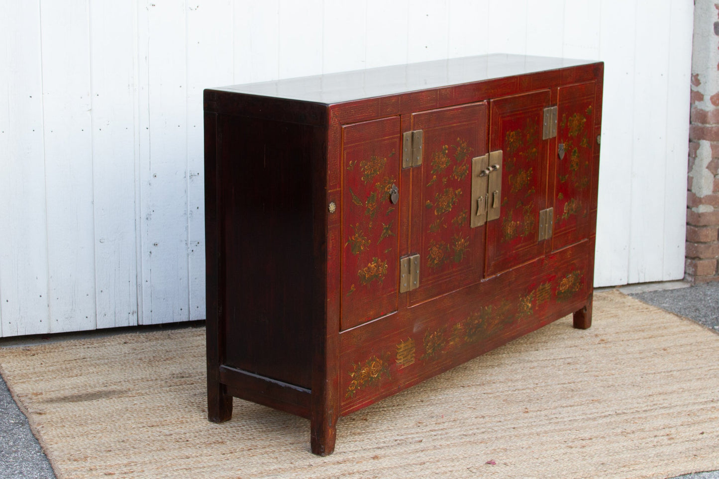 Beautifully Painted Antique Chinese Floral Credenza