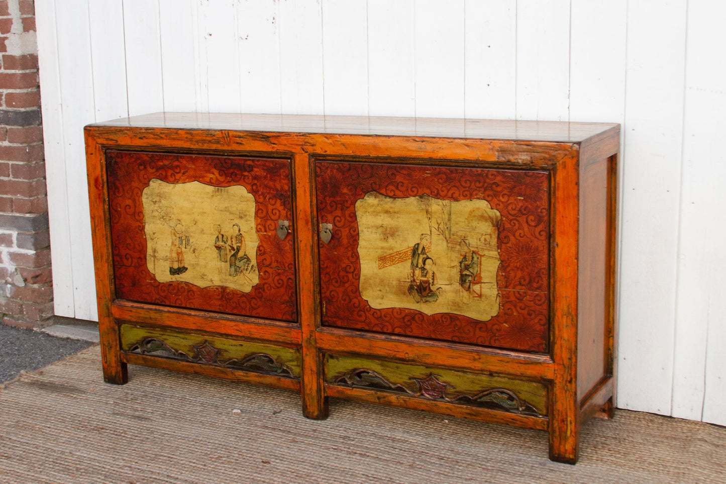 Jasper Vintage Orange Painted Mongolian Sideboard