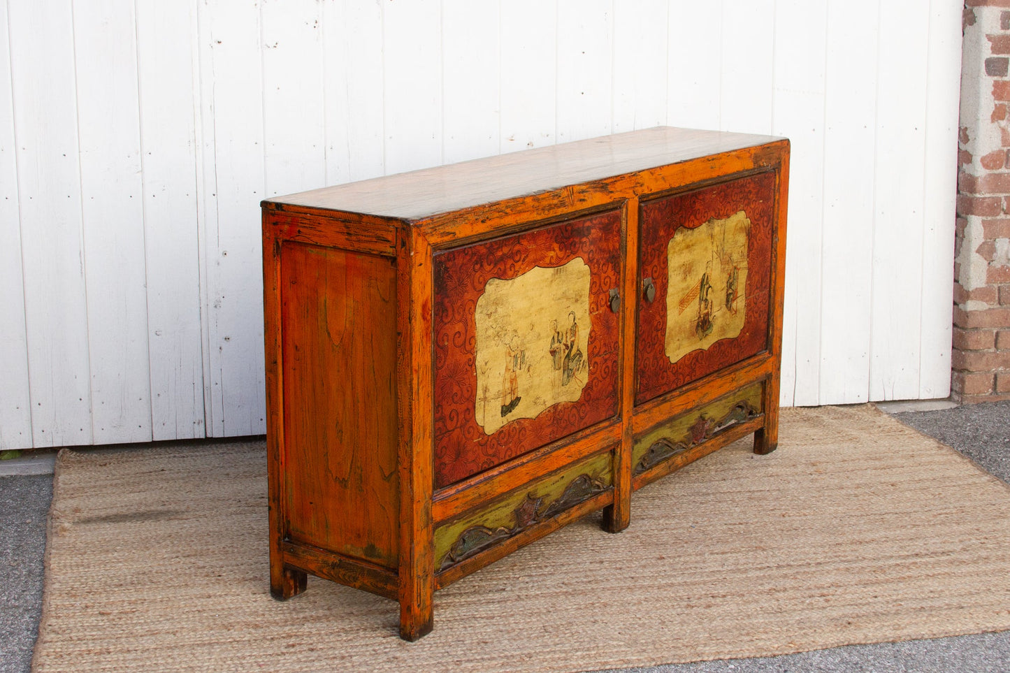 Jasper Vintage Orange Painted Mongolian Sideboard