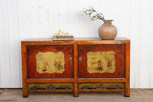 Jasper Vintage Orange Painted Mongolian Sideboard