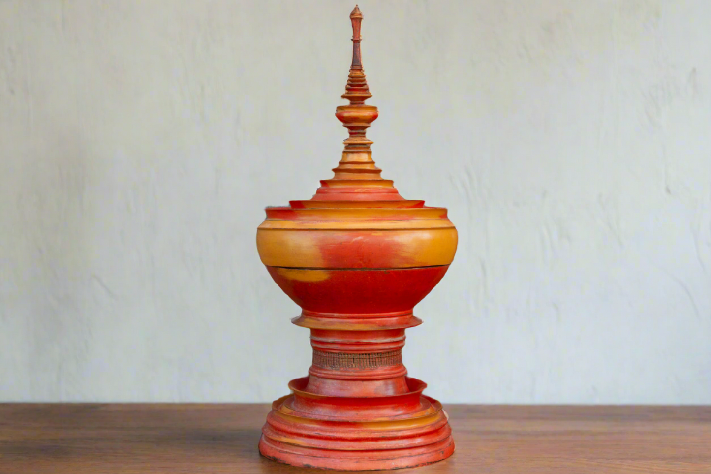 Antique Merigold Lacquered Burmese Bamboo Vessel