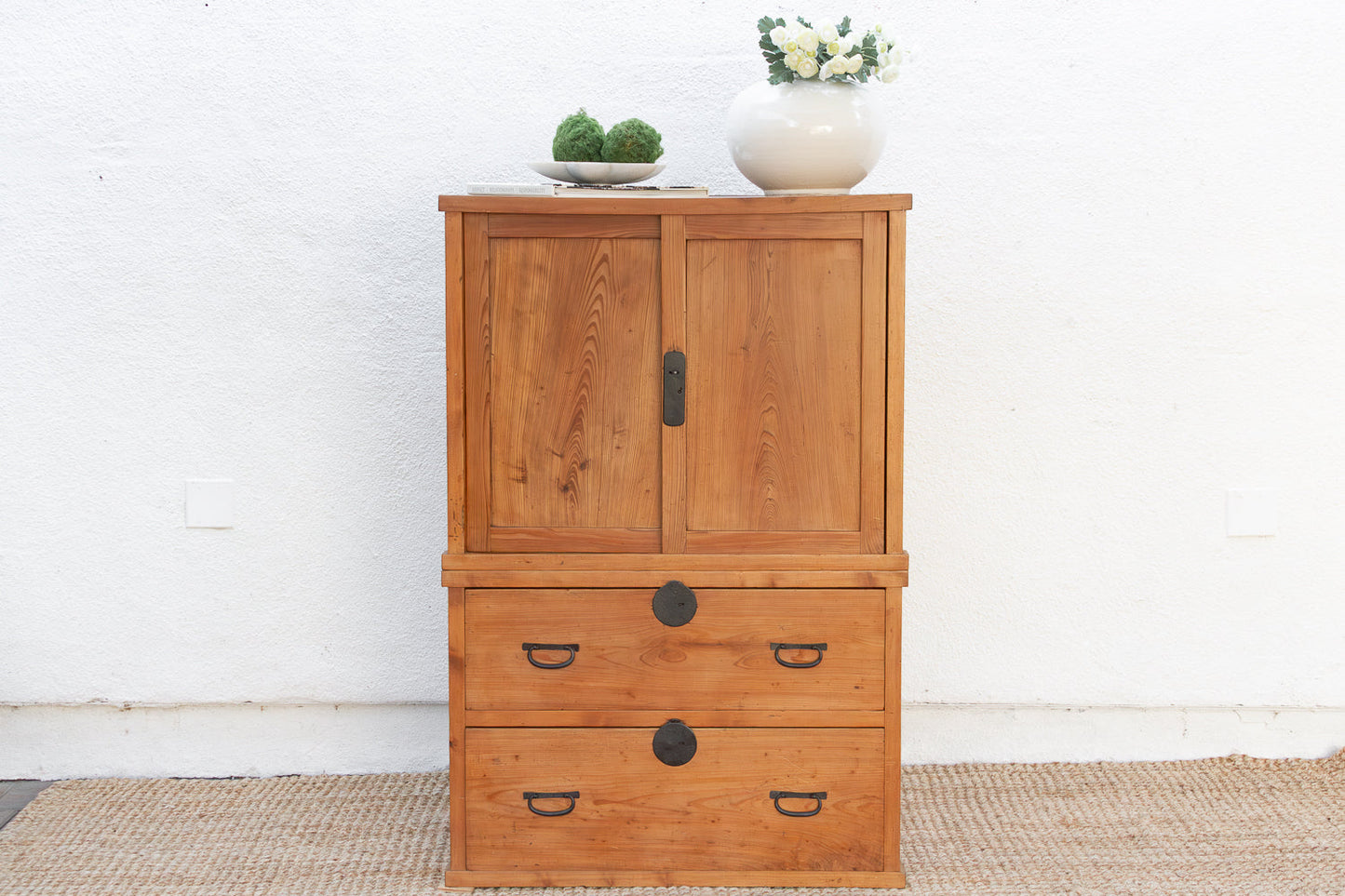 Antique Two-Part Tall Japanese Tansu Cabinet