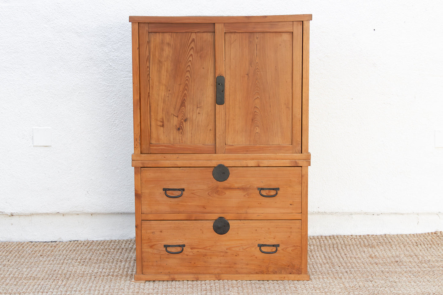 Antique Two-Part Tall Japanese Tansu Cabinet