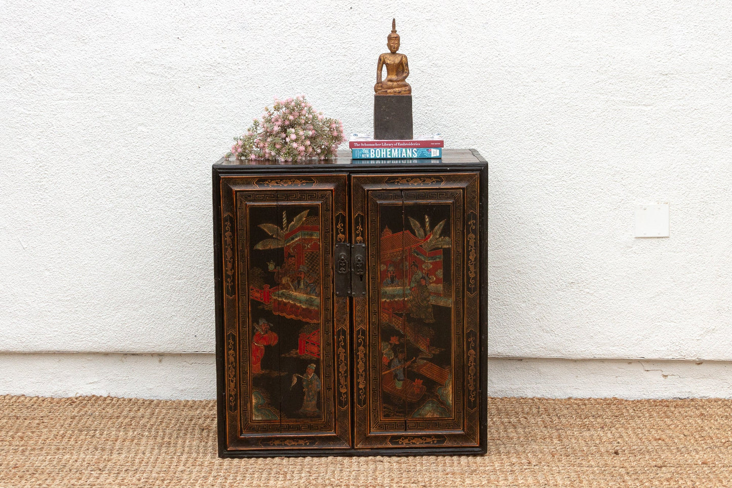 Antique Dramatic Painted Chinese Cabinet