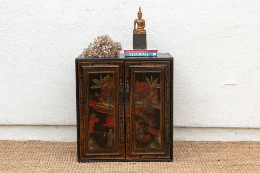 Antique Dramatic Painted Chinese Cabinet