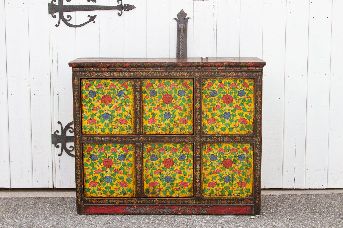 Antique Painted Floral Tibetan Cabinet