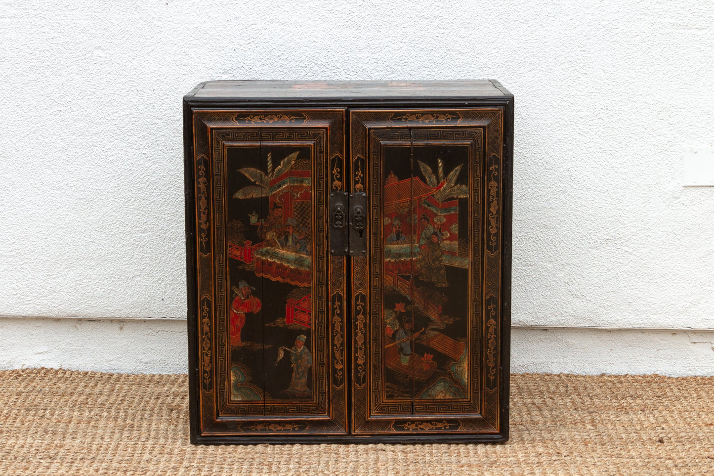 Antique Dramatic Painted Chinese Cabinet
