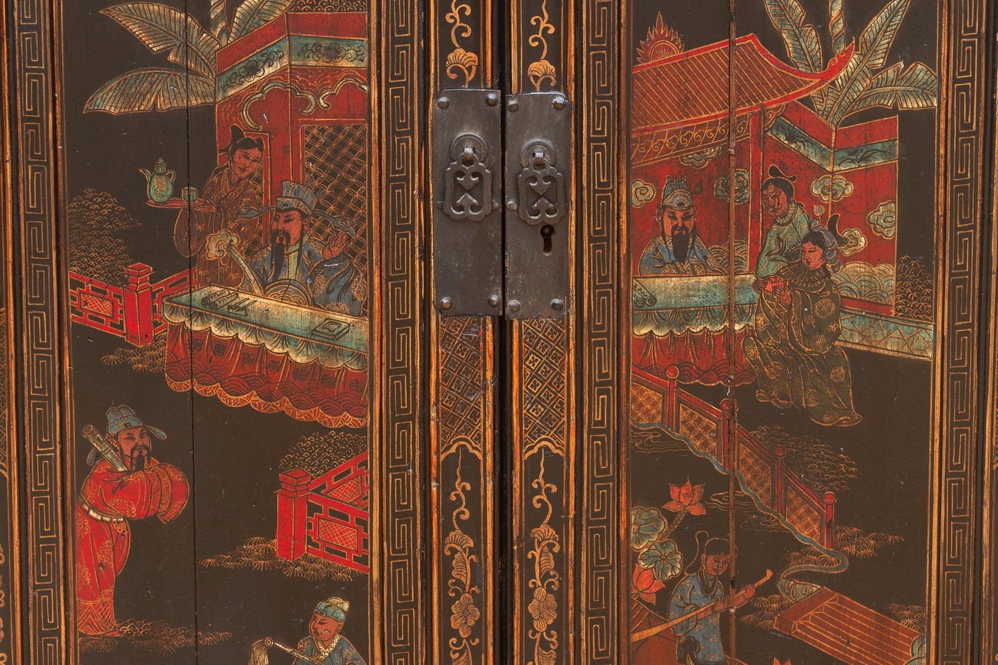 Antique Dramatic Painted Chinese Cabinet